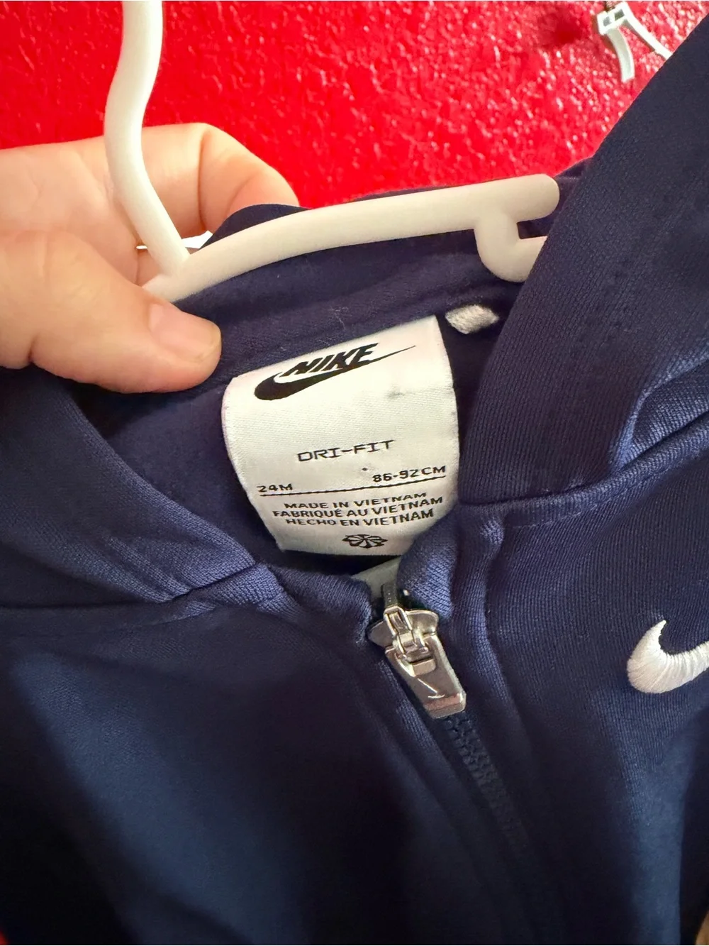 Nike Kids Navy Zip Hoodie with White Swoosh and Sleeve Tape